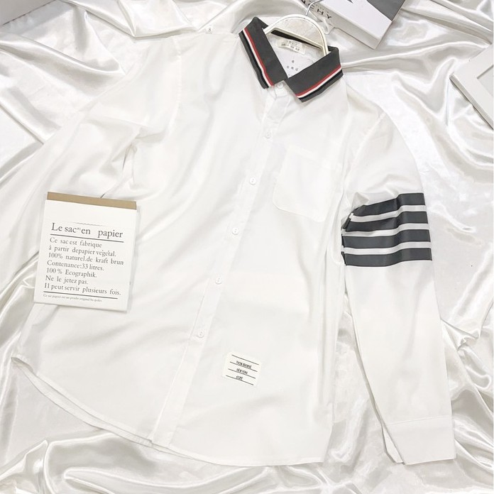 Áo sơ mi nữ Thom Browne cổ Polo đức chất lụa thô phối tay sọc Mẫu mới 2021 | BigBuy360 - bigbuy360.vn