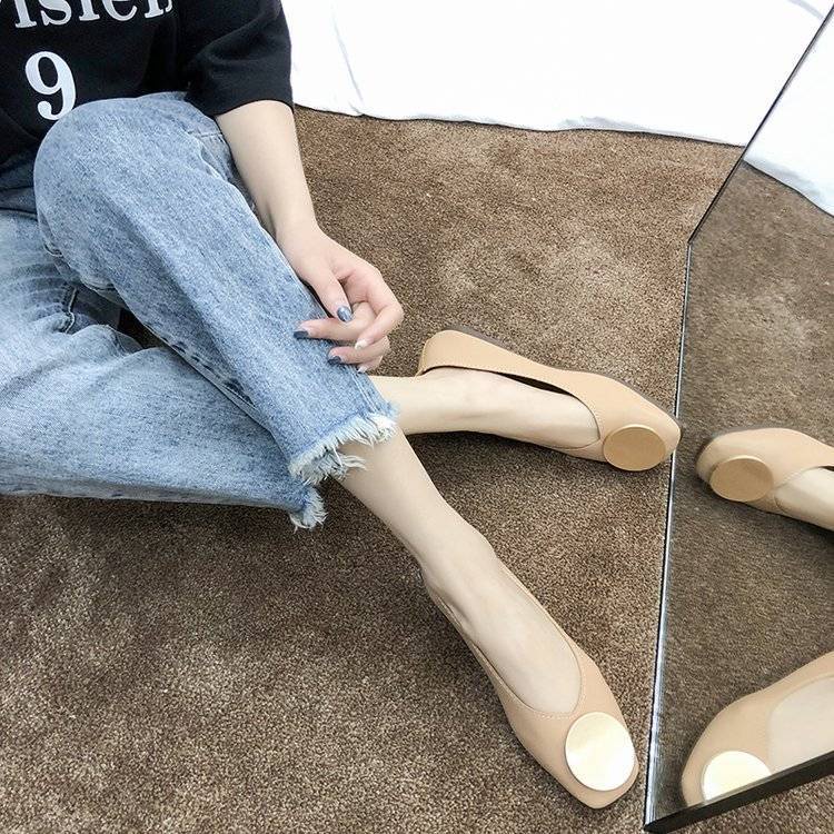 Giày Búp Bê Mũi Tròn Đế Bằng Miệng Nông Cài Khóa Kim Loại Thời Trang Xuân Hè Hàn Quốc Hàng Mới Dành Cho Bạn Nữ 2022