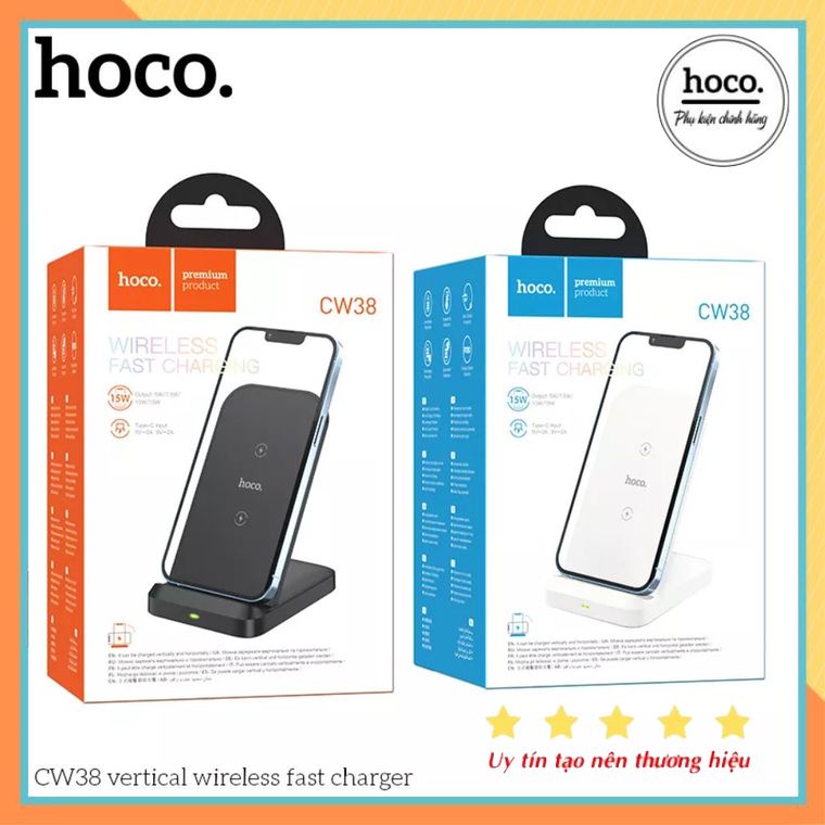 Đế sạc Không dây Hoco CW38 Hỗ Trợ Sạc Nhanh 15W Dạng đứng sang trọng - Bảo Hành Chính Hãng