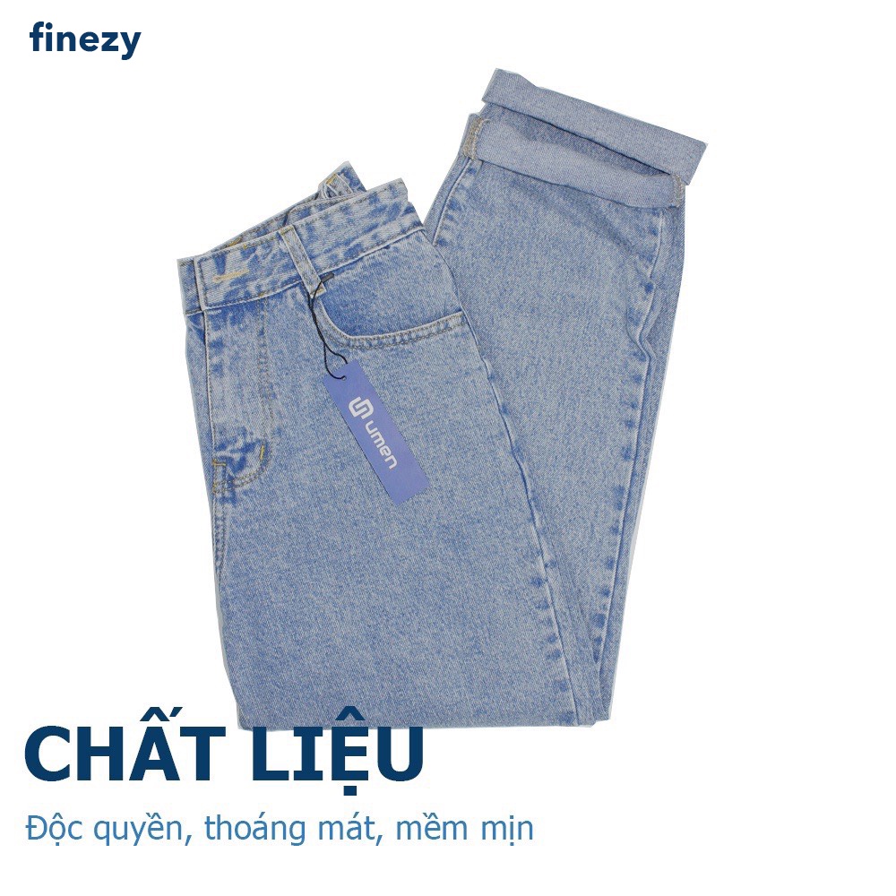 Quần jean baggy xanh unisex nam nữ ống suông ống rộng hottrend phong cách thời trang Hàn Quốc - Finezy