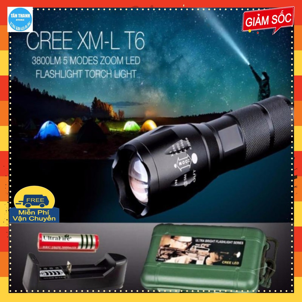 ❤️Đèn Pin Siêu Sáng UltraFire Led Cree XML T6 ❤️ Cao Cấp Hợp Kim Chống Nước Pin Có Thể Sạc Lại Full box(Loại Tốt)