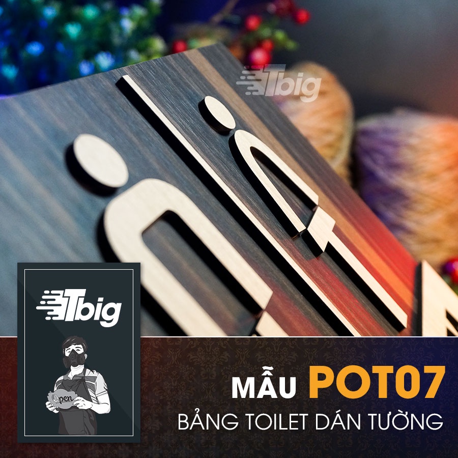 Bảng gỗ nhà vệ sinh sét 4 mẫu toilet - restroom - women men - nam nữ loại dán tường bằng keo 2 mặt