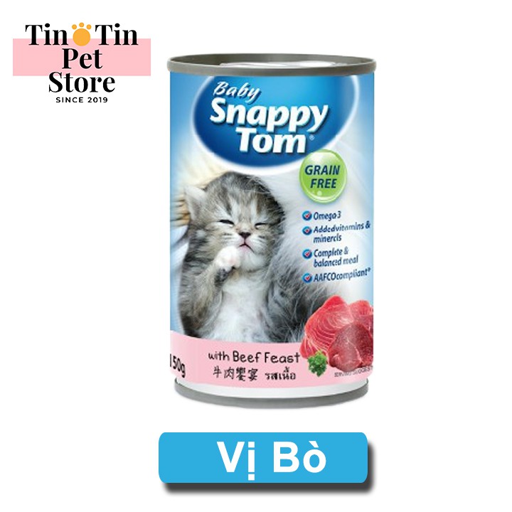 [Mã PET50K giảm Giảm 10% - Tối đa 50K đơn từ 250K] Pate Cho Mèo Con Snappy Tom - Lon 150g Hàng Nhập Khẩu