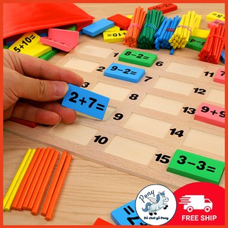 [CÓ QUE TÍNH] Đồ chơi Domino 110 quân bằng gỗ kèm que tính [Domino toán học - Ghép hình - Bộ xếp hình cho bé]