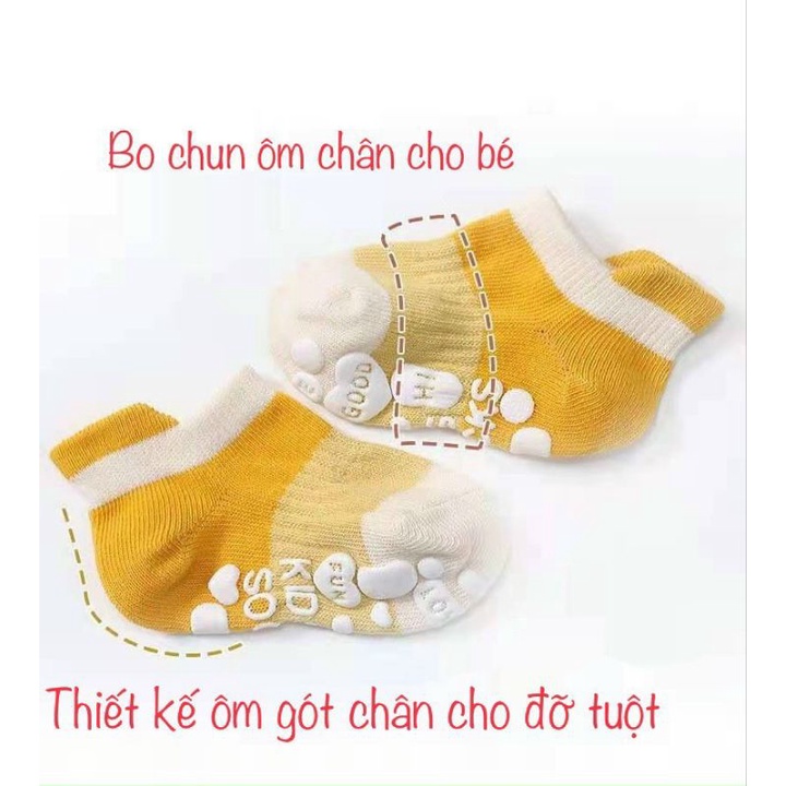 Set 5 đôi Tất vớ cho bé sơ sinh đế chống trượt, cổ ngắn, lưới thoáng mềm mại, co giãn thoải mái form Hàn Quốc
