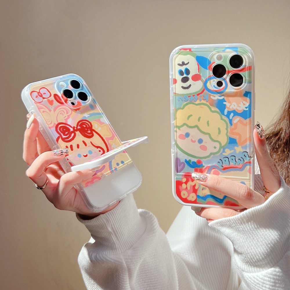 Ốp lưng iphone Ốp Điện Thoại Mềm Họa Tiết Hoạt Hình Graffiti Gắn Giá Đỡ Ẩn Cho iPhone13promax 12 xs 11 XR Plus Pro Max Max Mini Dinuo case-III