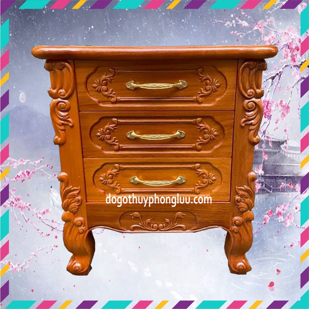 Tủ gỗ 3 ngăn kéo đầu giường trang trí gian phòng tiện ích gỗ gõ cao 60cm