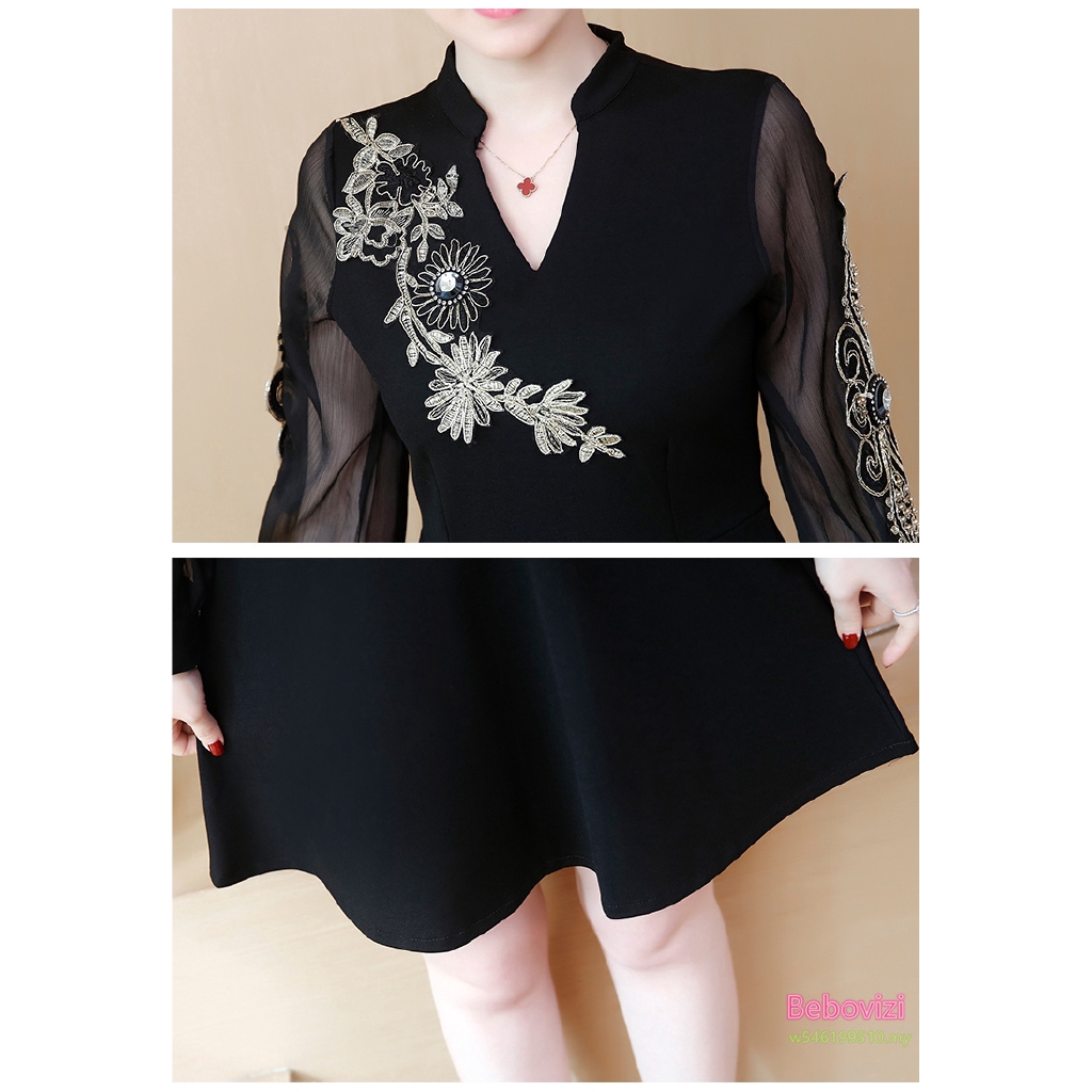 Đầm chữ A cổ V tay dài phối ren thời trang nữ tính | BigBuy360 - bigbuy360.vn