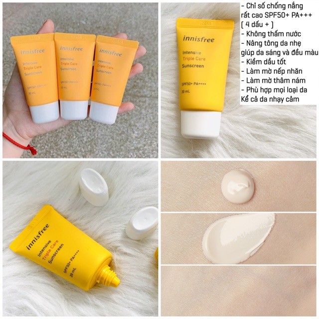 Kem chống nắng lâu trôi làm sáng da innisfree Intensive Triple Care Sunscreen SPF50+ Pa++++ Hàn Quốc 50ml