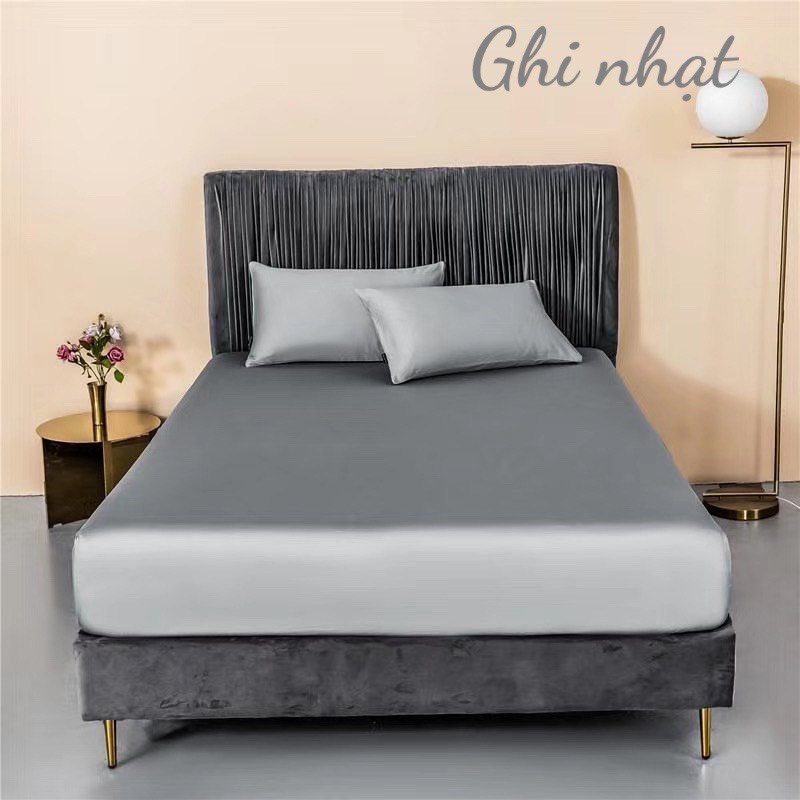 Ga giường và vỏ gối lụa màu trơn nhập khẩu cao cấp, ga giường lụa tencel mềm mịn mát lạnh, miễn phí bo chun