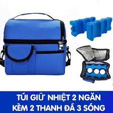 [Mã FSSJune23 giảm 15k] Set Túi giữ nhiệt, giữ lạnh cao cấp 2 ngăn + 2 thanh đá nhựa  3 sóng