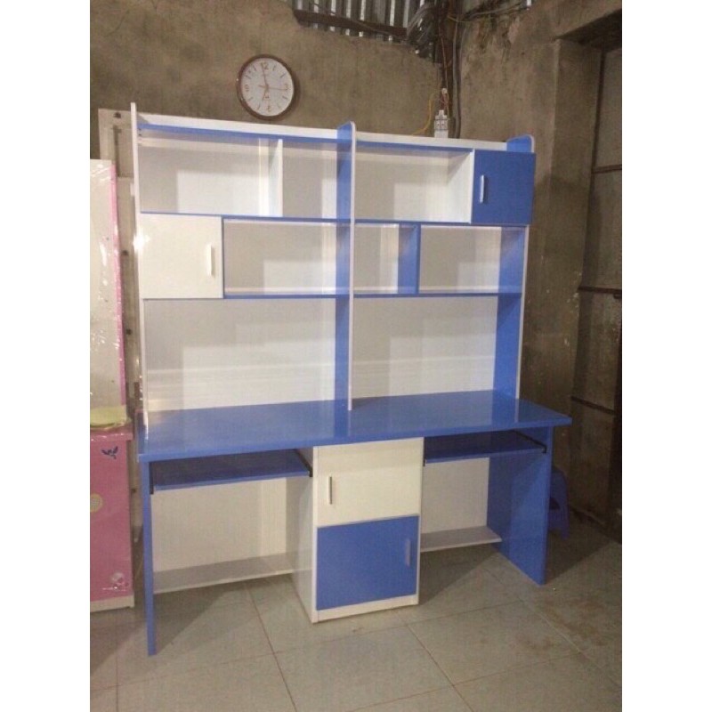 Bàn học đôi kèm giá sách nhựa không không vênh ẩm mốc tặng kèm tranh cho bé 170 x 160 x 40 cm - Tủ Nhựa Hoa Sen