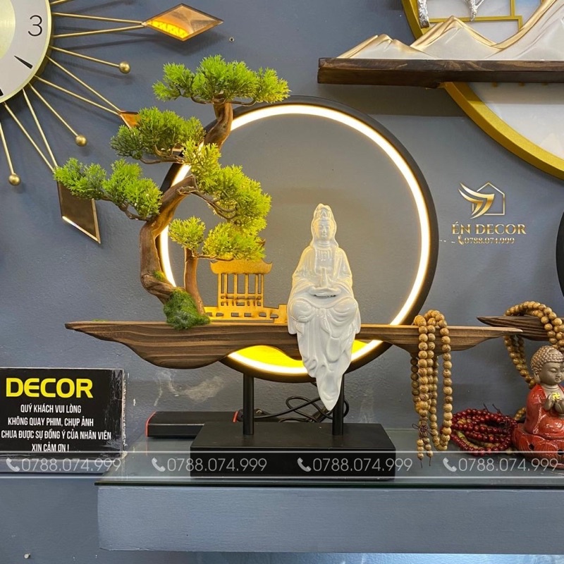 Tượng Phật Quan Âm Bồ Tát Có Đèn Led, Đốt Hương Trầm, Tượng Phật An Nhiên, Én Decor