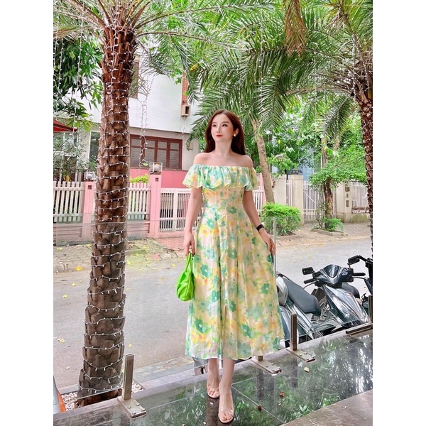 Váy Maxi Trễ Vai Nhún Eo Tôn Dáng
