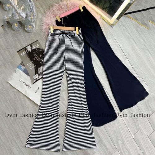 Quần ống loe nữ cạp chun lưng cao vải cotton thun co giãn ,quần ông bas nữ Chely_fashion Dvin_fas