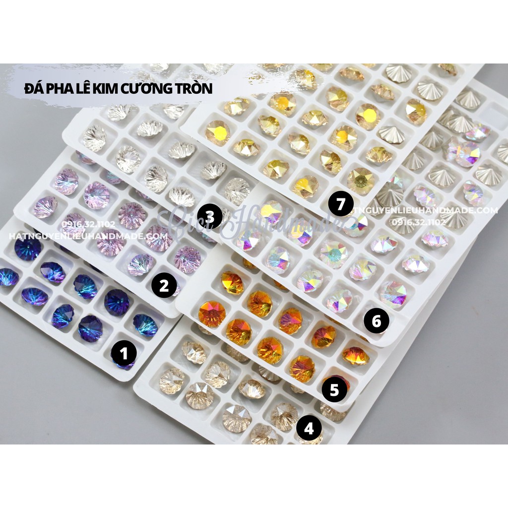 Đá pha lê kim cương tròn chóp nhọn có đế hoa văn cao cấp 10mm