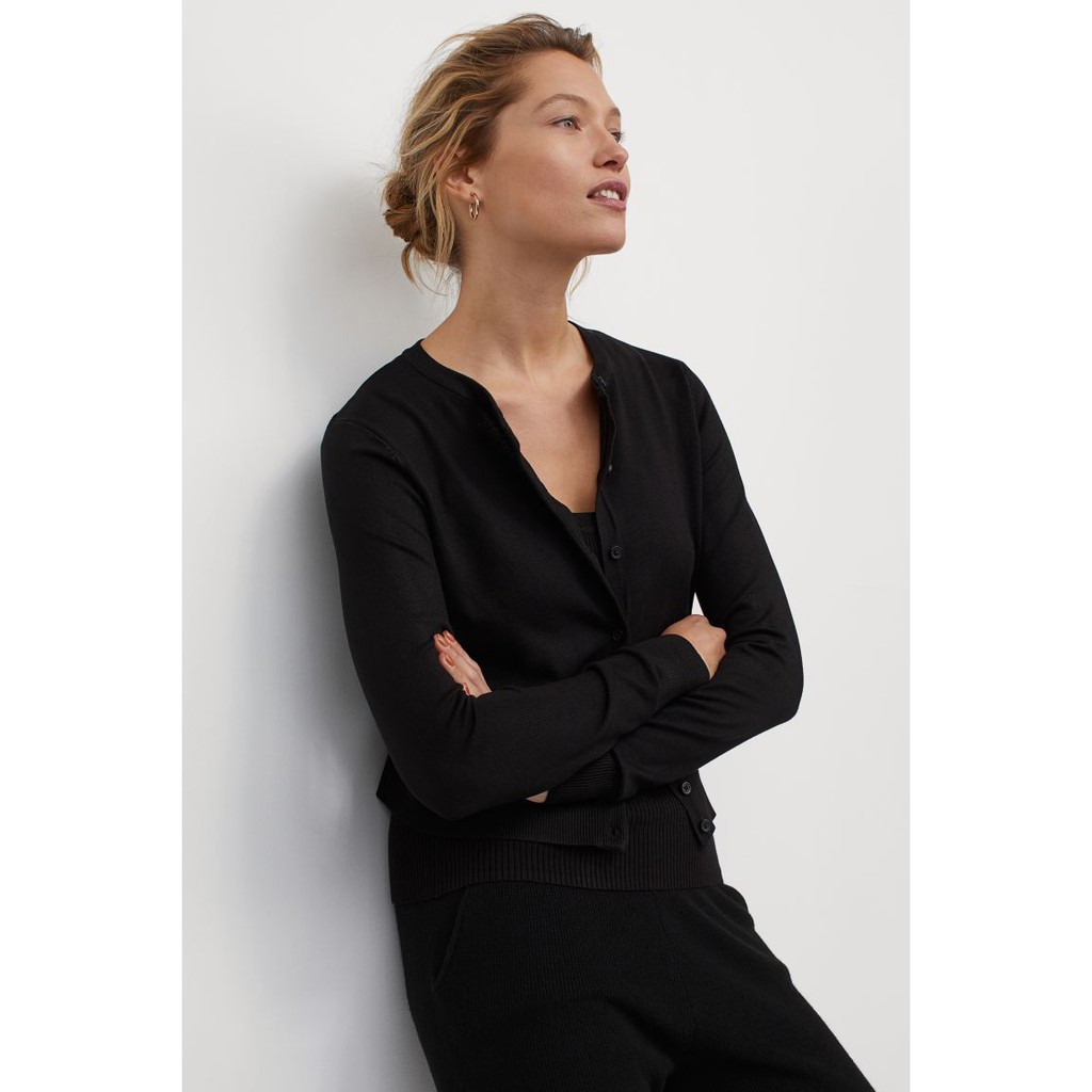 Áo len nữ cardigan đen HM H&M sz XS_hàng chính hãng authentic