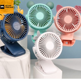 Quạt kẹp mini kèm đèn led có pin sạc 3 chế độ gió