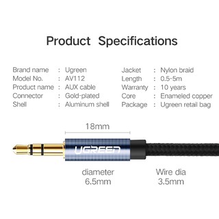 Cáp Audio 3.5mm Sợi Siêu Mỏng Cao Cấp UGREEN AV112 - Blue