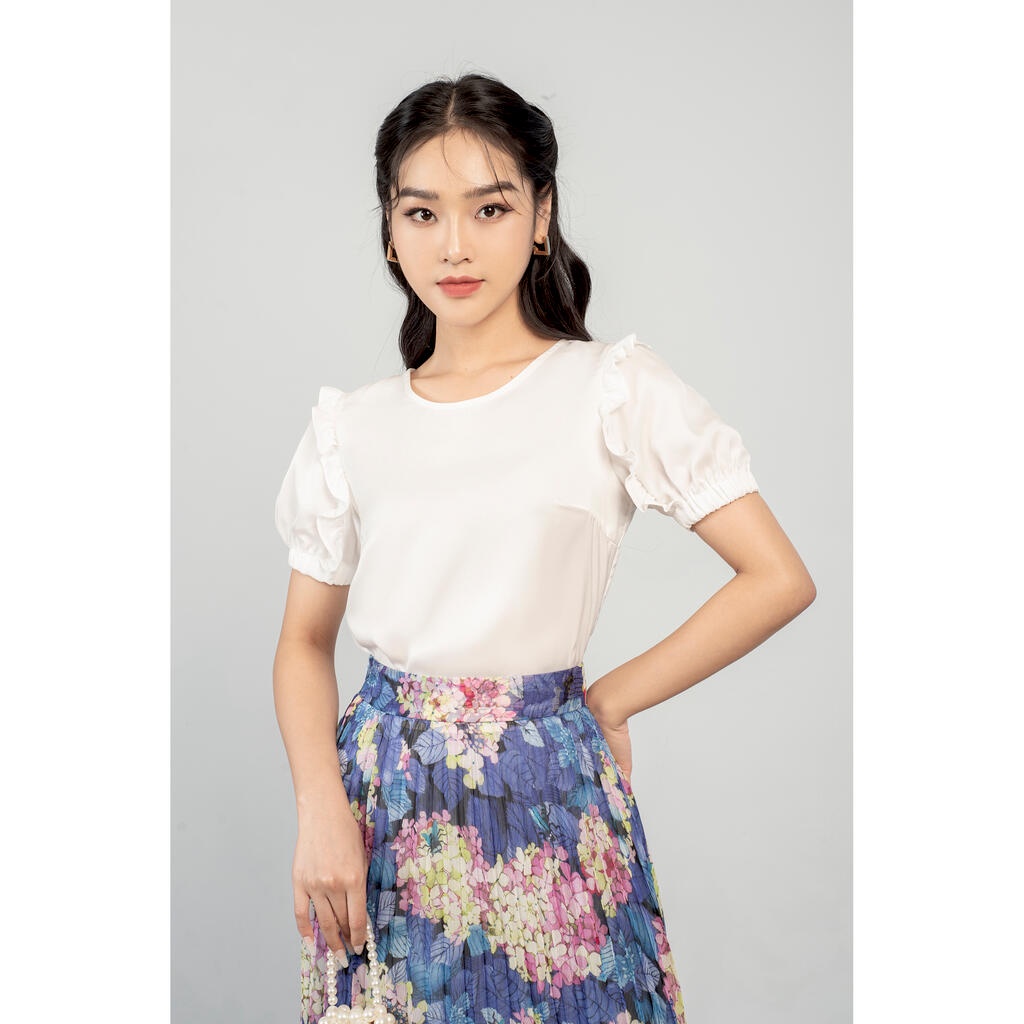 Áo sơ mi cổ tròn, tay bèo bo chun MMOutfit M-AO071221261