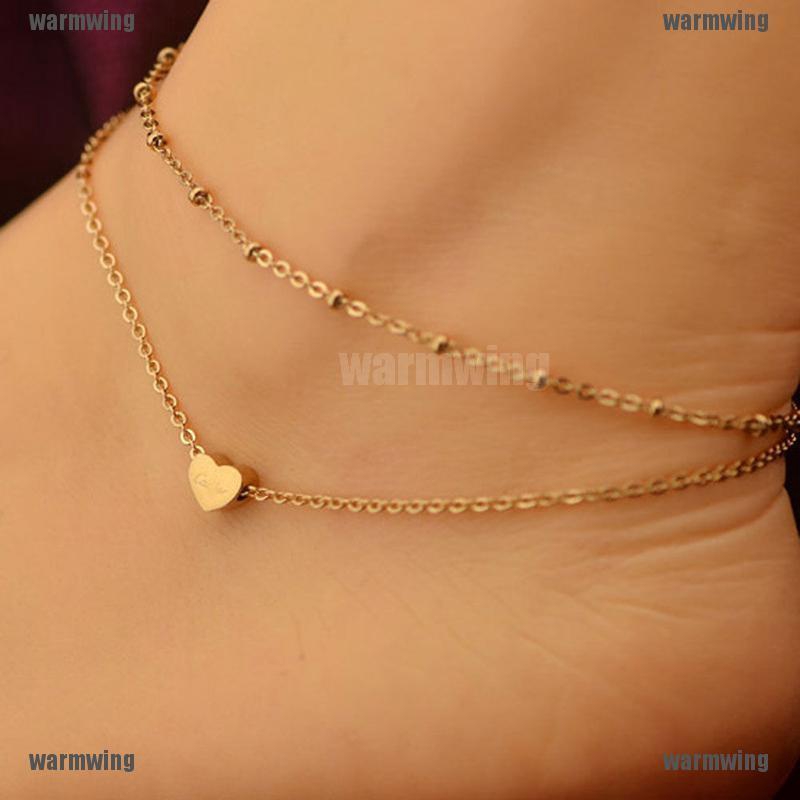 Sexy Gold Tone Love Heart Ankle Bracelet Double Layer Chain Foot Anklet | WebRaoVat - webraovat.net.vn