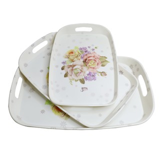 Combo 3 Mâm nhựa chữ nhật Melamine có quai cầm họa tiết Hoa Xuân 2770 (đủ size)
