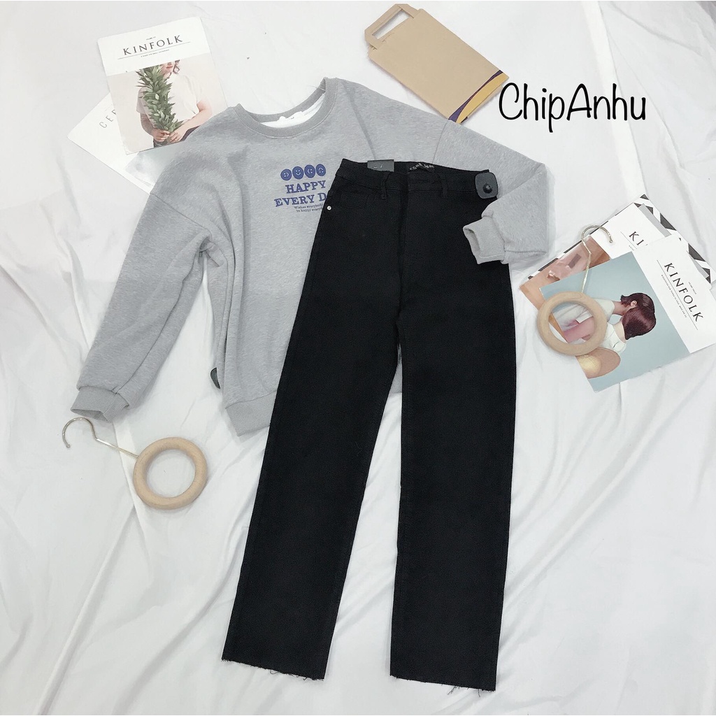 QUẦN ỐNG ĐỨNG ĐEN TRƠN GẤU TUA RUA