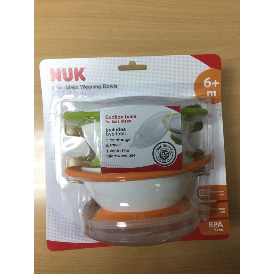 Bộ 2 bát ăn NUK chống đổ có nắp