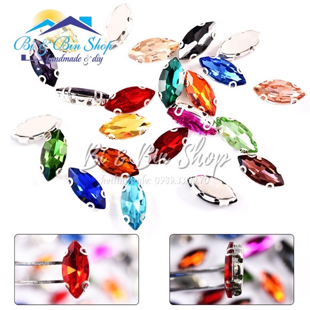 20 Viên Đá Đế Lá Me 6x12mm Hạt Pha Lê Đính kết Trang Phục, Làm Phụ Kiện Thời Trang