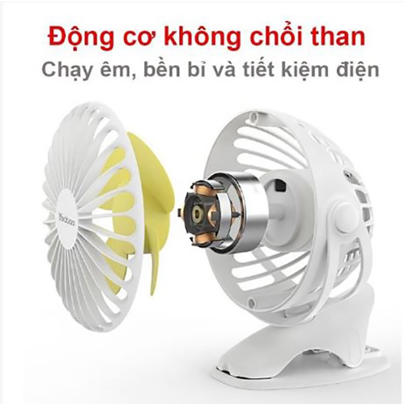 Quạt tích điện Yoobao 6400 mah Chính Hãng kẹp sạc mini , cầm tay 4 cấp gió - Liên tục 32 giờ