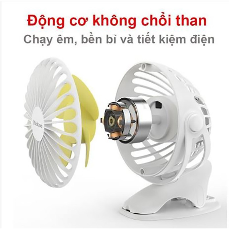 Quạt tích điện mini để bàn Yoobao 6400mAh , sử dụng đến 32H, xoay 720 độ, đế kẹp đa năng