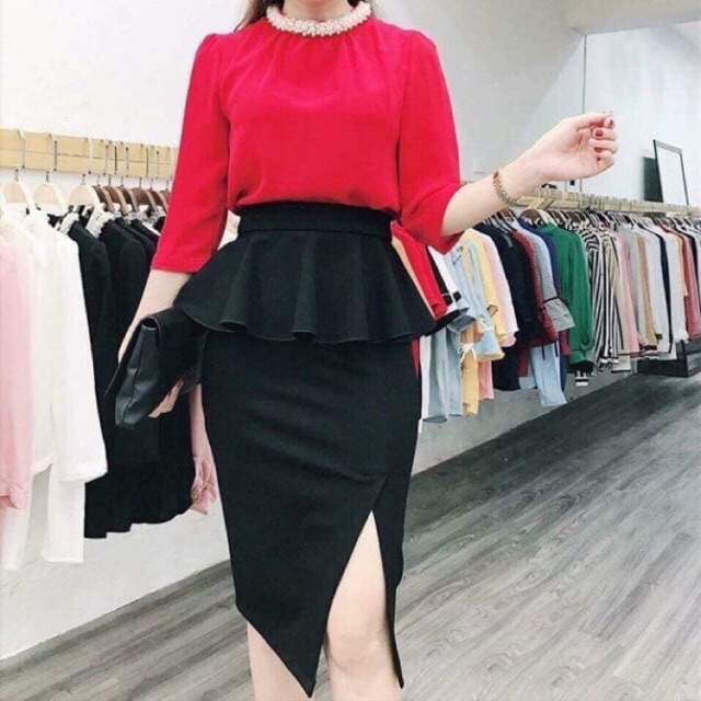 Chân váy bút chì peplum freesize
