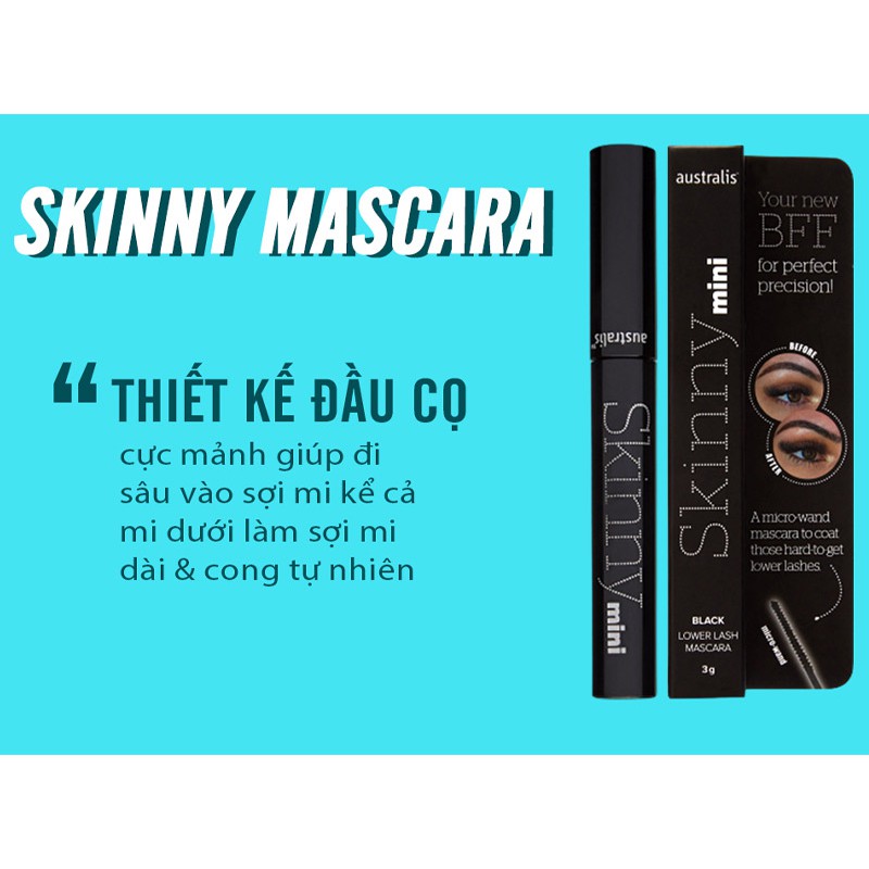 Mascara Cong Tơi Mi Đầu Siêu Mảnh- Australis- Skinny Mascara Màu Đen