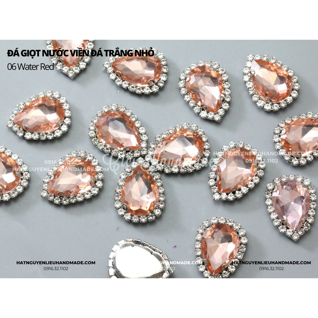 Đá giọt nước viền đá trắng nhỏ size nhỏ đến đại đế trắng có lỗ khâu link 1/2 Cici Handmade nguyên liệu DIY hạt đính kết