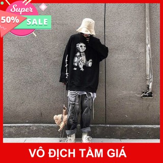 Áo sweater gấu bear bro - áo sweater nỉ unisex in hình 2 mặt màu đen