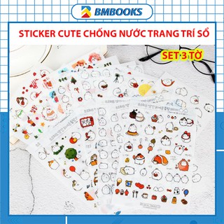 Sticker cute trang trí sổ tay, điện thoại, mũ bảo hiểm trong suốt hình Thỏ trắng Molang chống nước set 6 tờ BMBooks