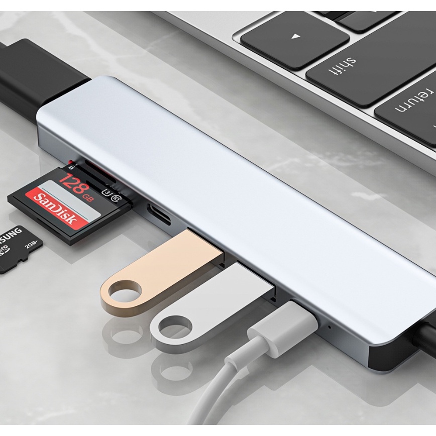Bộ Chuyển Đổi OTG Thunderbolt 3 Cổng USB C Sang HDMI 4K 7 Trong 1 Cho Macbook Pro / Air iPad XPS Surface