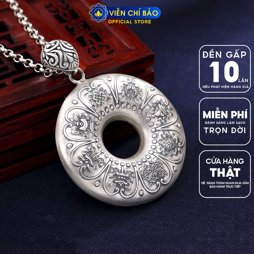 Mặt dây chuyền bạc nam Bát bảo cát tường Bát nhã tâm kinh chất liệu bạc Thái 925 thương hiệu Viễn Chí Bảo M100132