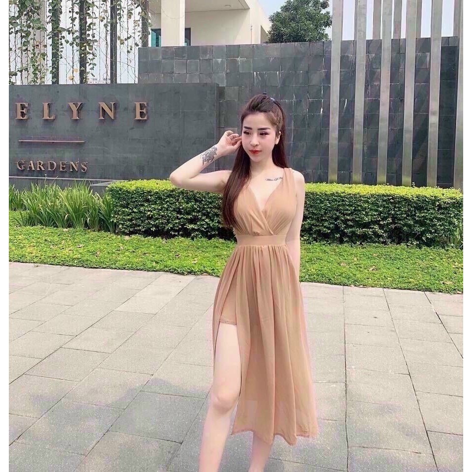 [Mã NAVIFAHIO giảm 10K đơn 50K] Đầm Maxi Cổ Tim Bó Eo Siêu Xinh [FREESHIP]🌸 Váy Cổ Đắp Chéo Xẻ Đùi Phong Cách Hàn Quốc