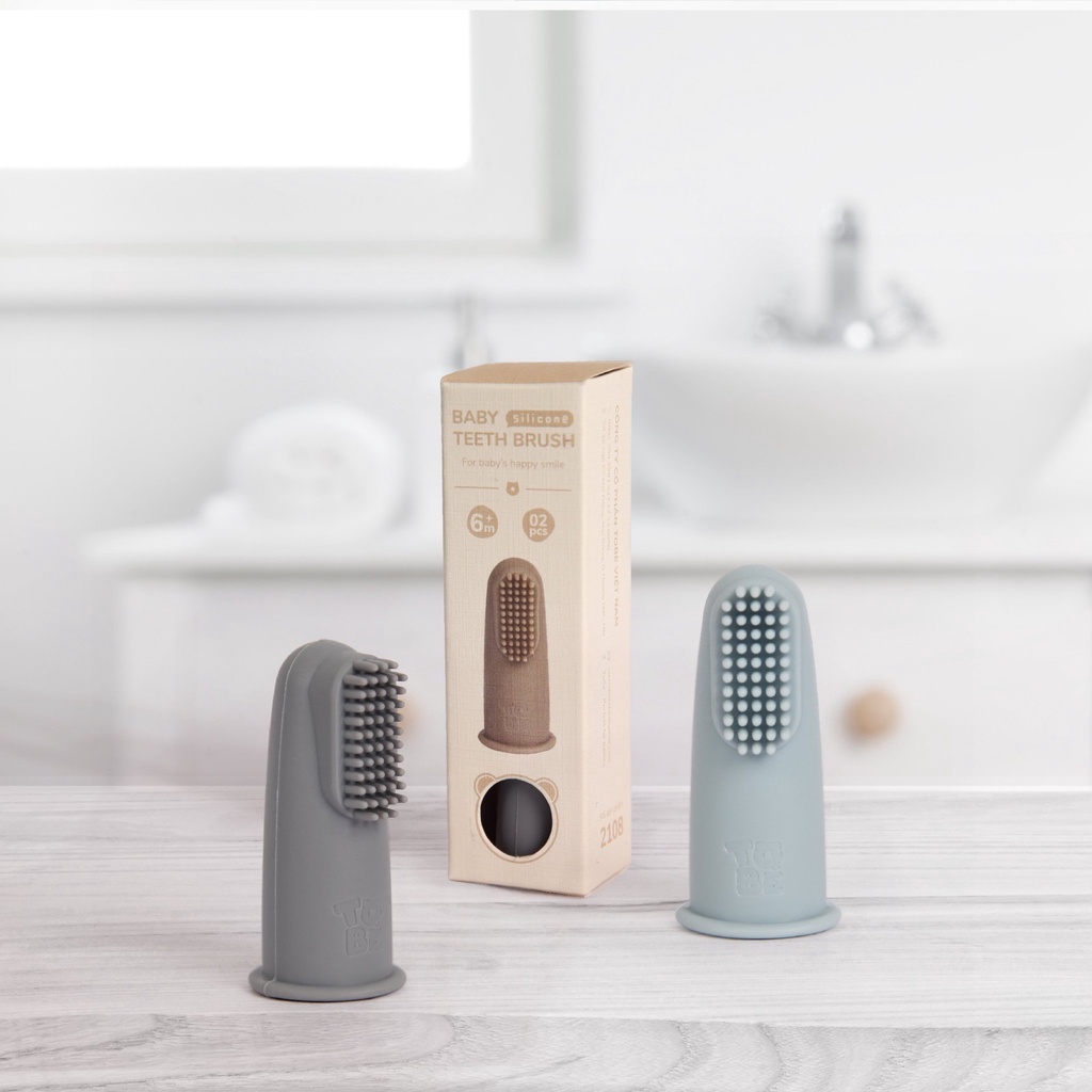 Set 2 bàn chải đánh răng xỏ ngón Tobé silicone mềm giúp làm sạch răng và rơ lưỡi cho bé