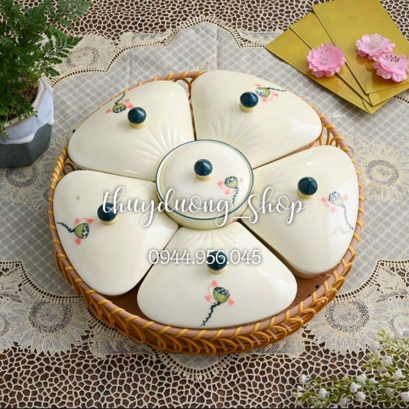 Khay mứt sứ, khay bánh kẹo Men Kem