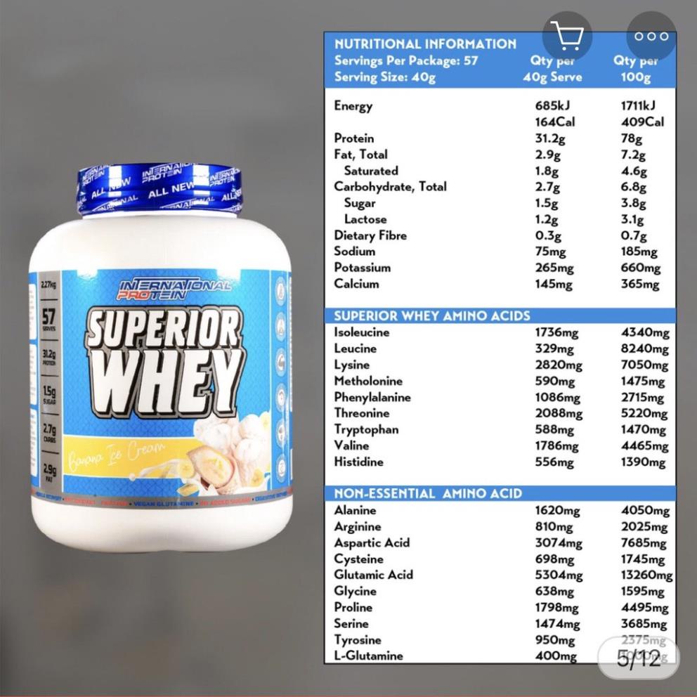 [GIÁ TỐT NHẨT] INTERNATIONAL PROTEIN SUPERIOR WHEY 5LBS | Sữa Dinh Dưỡng Bổ Sung Protein Giúp Tăng Cơ Giảm Mỡ