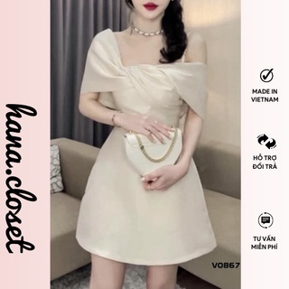 Đầm 2S rớt vai nơ xoắn chéo ngực 2M xinh đẹp