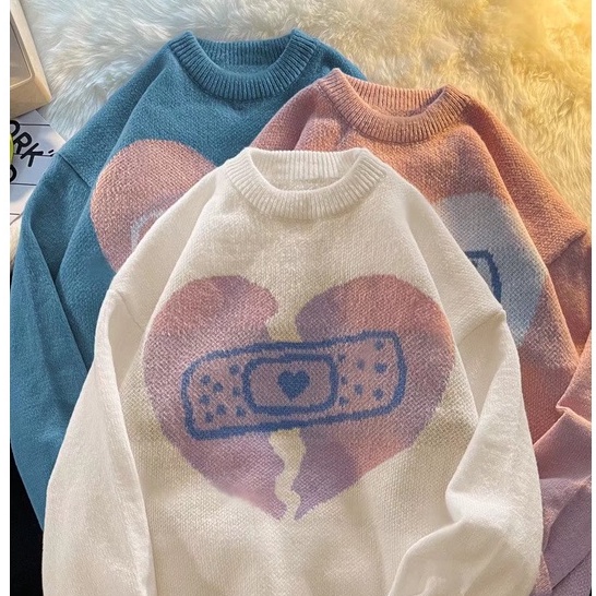 Áo sweater dệt kim tay dài kiểu chui đầu thiết kế dễ thương cho các cặp đôi áo len cổ lọ ấm áp