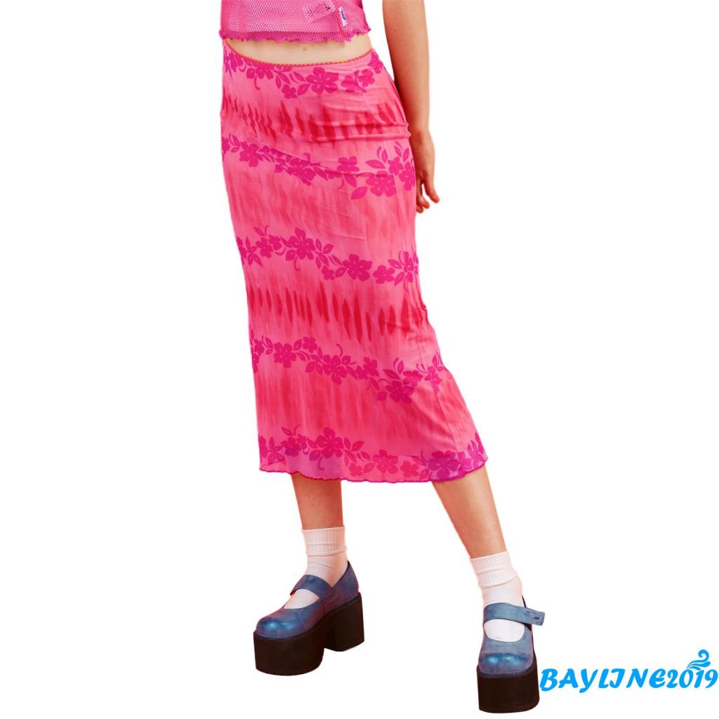 BAY-Women´s A-Line Bodycon Midi Skirts, Bohemian High Waist Floral Tie Dye Print Long Skirts