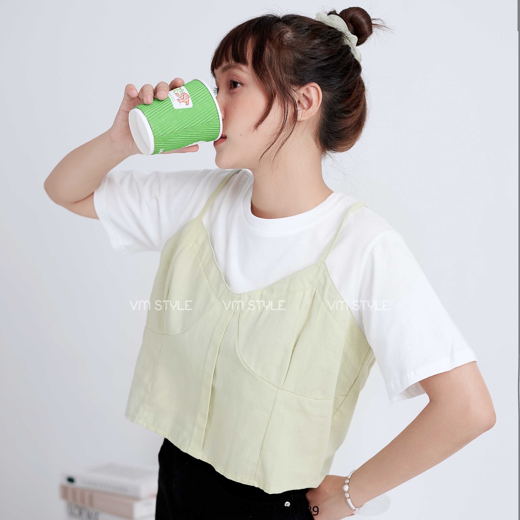 Áo kiểu nữ VM STYLE croptop tay ngắn phối kiểu yếm 892 22SU03A961409