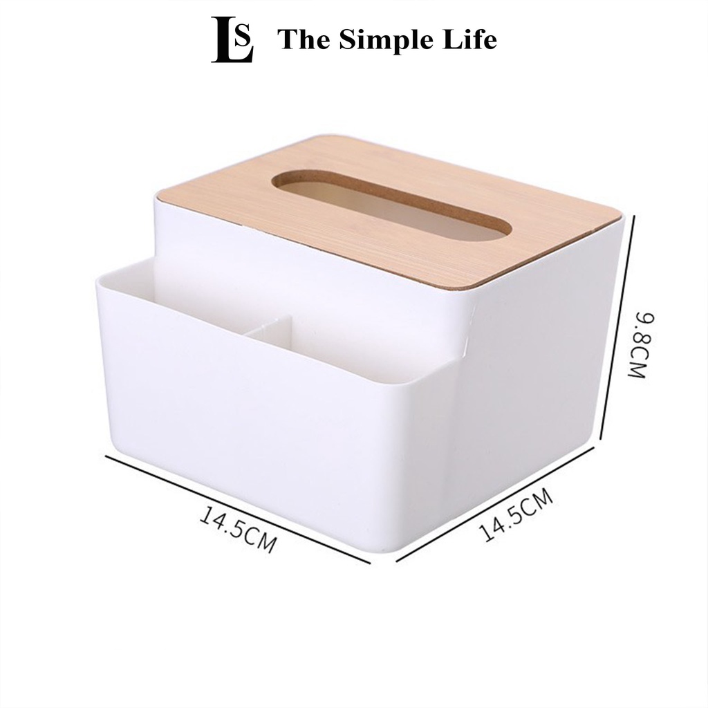 Hộp đựng giấy ăn nắp gỗ, hộp chứa khăn giấy có 2 ngăn để đồ đặt bàn phòng khách, phòng ngủ, bàn làm việc [CHÍNH HÃNG]