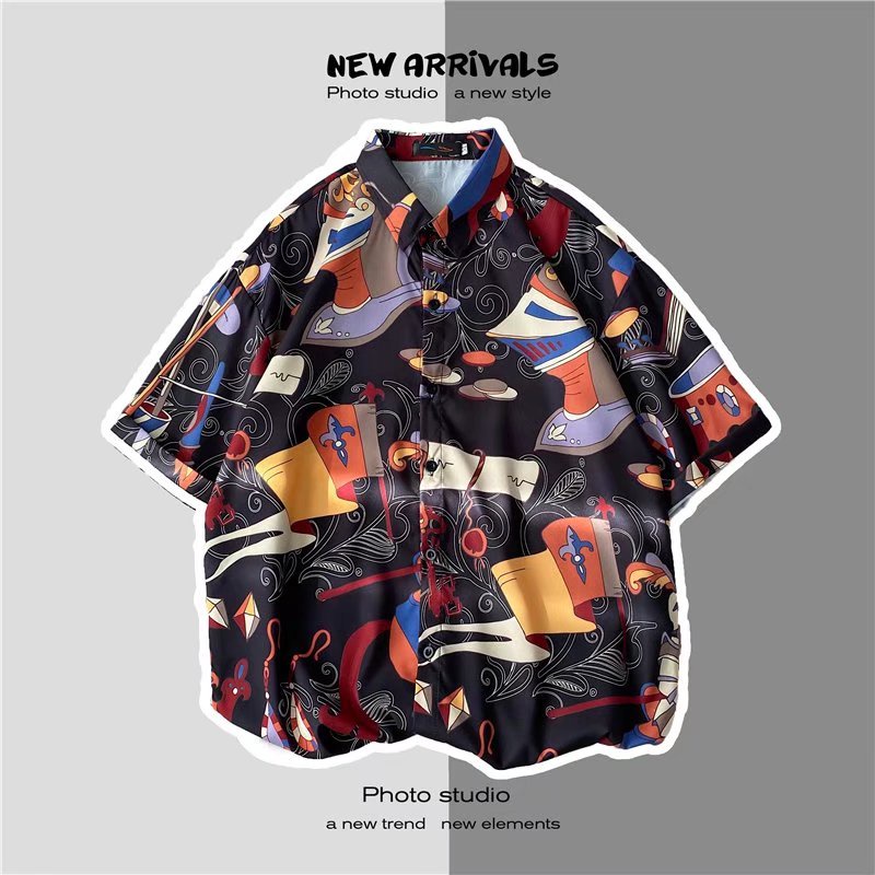 Áo sơ mi nam tay ngắn dáng rộng phong cách Hàn Quốc thời trang size M-3XL