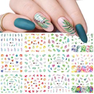[Hàng mới về] Tờ nhãn dán chuyển nước trang trí nghệ thuật móng tay 12 họa tiết lá cây