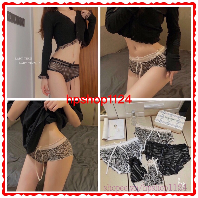 ( chọn màu) Quần lót ren tiểu thư hoạ tiết báo báo mềm mại sexy gợi cảm 3305